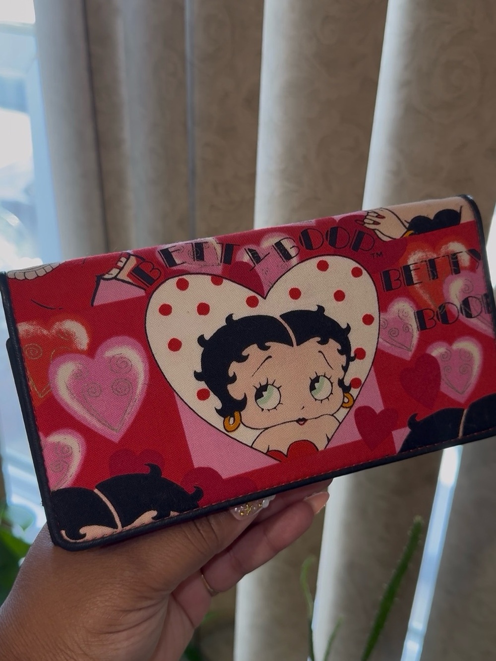Y2k Vintage Betty Boop Red and Pink Heart Canvas Wallet